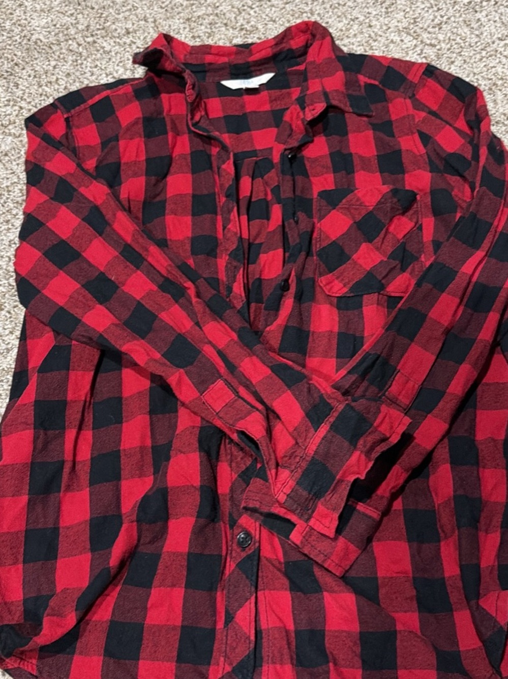 Time and Tru Red and Black Buffalo Plaid Button-Down Shirt